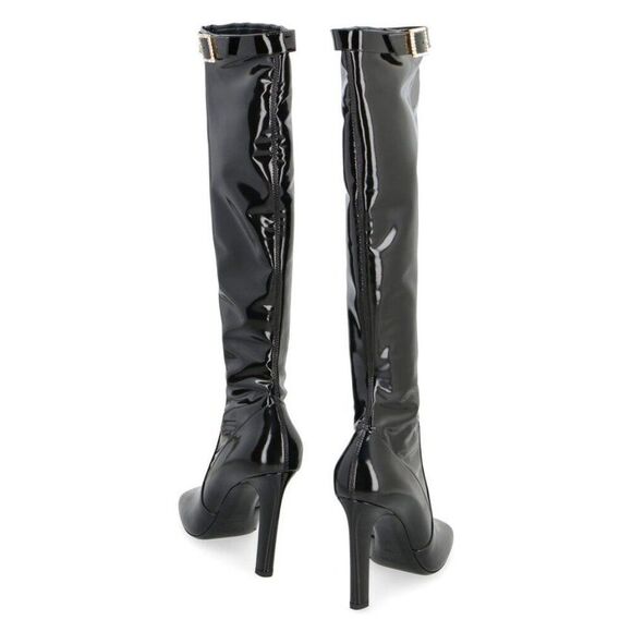 NEW SAINT LAURENT Black Glossy PVC & Patent Leather Knee High Boots Size EU38.5 - Picture 6 of 8